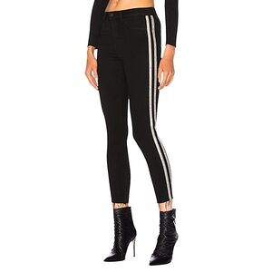 L’AGENCE MARGOT RHINESTONE  STRIPED HIGH RISE CROPPED RAW HEM SKINNY JEANS SZ 27